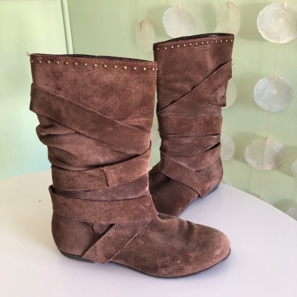 Vintage Y2K Aldo Boho Suede Leather Ankle Studded Strappy Moto Boots - Picture 2 of 4